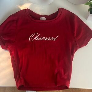 Red garag top with Embroidered Text